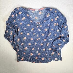 Mason&Belle Peasant Top Women 1X Blue Polka Dot Floral Boho Cottagecore Prairie